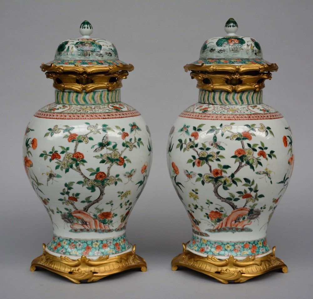 An exceptional pair of Chinese polychrome vases, (1 of 10)