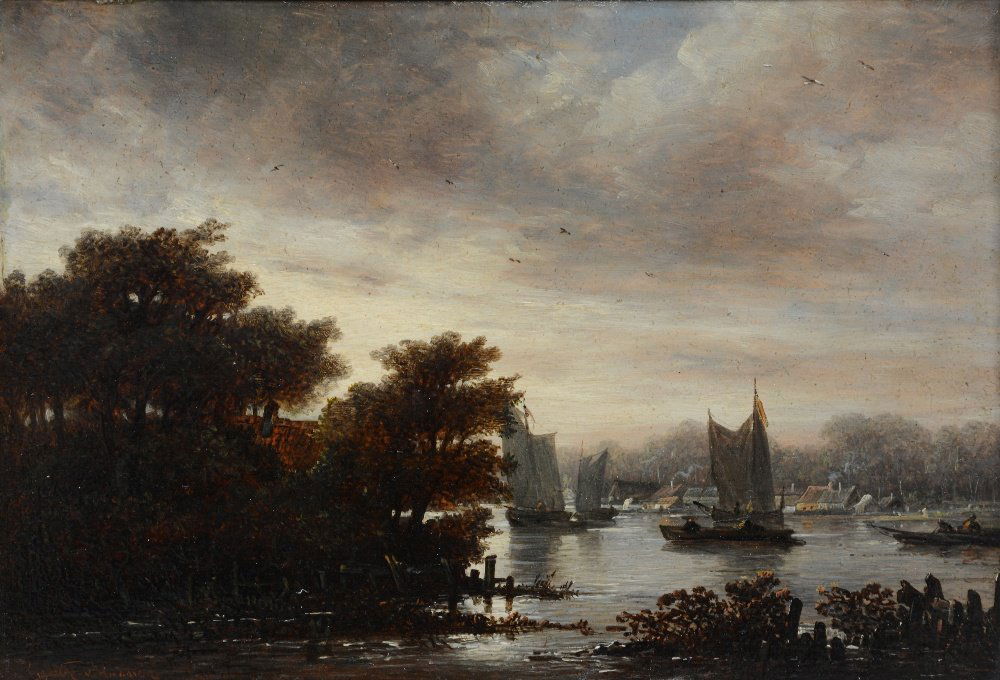 Van Haanen G., boats on a lake, oil on panel, 22 x 31,5 (1 of 5)