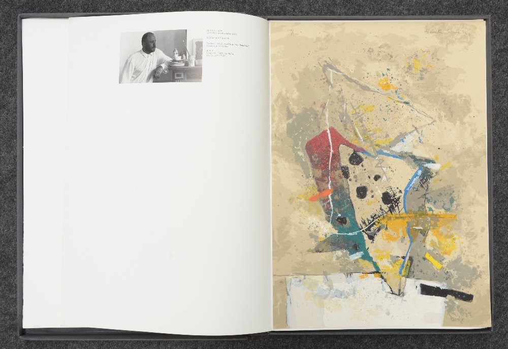 Art portfolio '4 x 1 grafiek', 106/200, ed. Pauwels: Art portfolio '4 x 1 grafiek', 106/200, ed. Pauwels International: Ampe D., lithograph, 36/200; Cornelis B., silkscreen, 18/200; Dijck W., woodcut, 100/200; Van Grieken J., etching, 104/200, 45 x 63