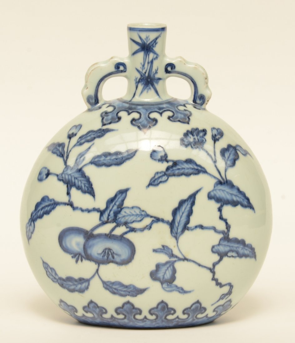 A Chinese blue and white floral decorated 'moonflask', (1 of 8)