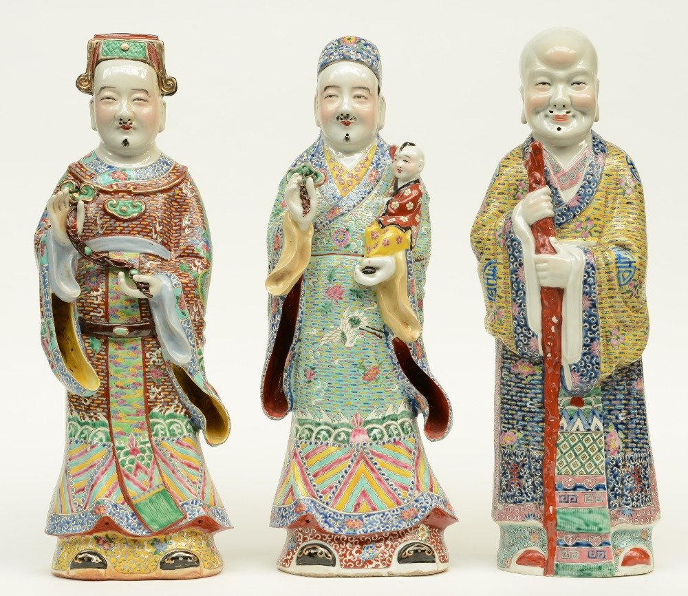 Three Chinese polychrome decorated 'Fu Lou Shou Xing' (1 of 7)