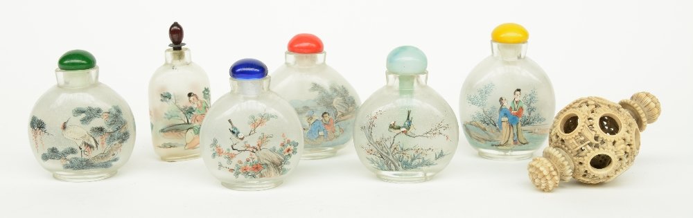 Lot of six Chinese inside-painted glass snuff bottles, (1 of 8)