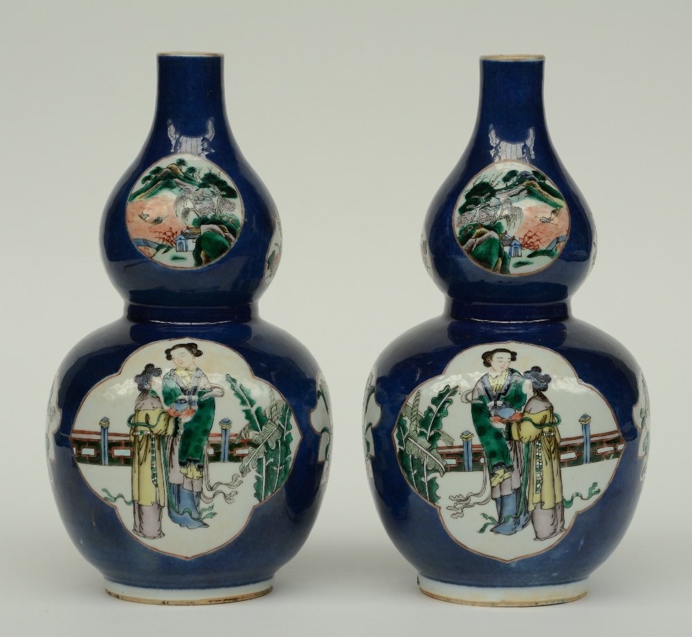 A pair of Chinese blue poudrÃ© double-gourd vases, the (1 of 7)