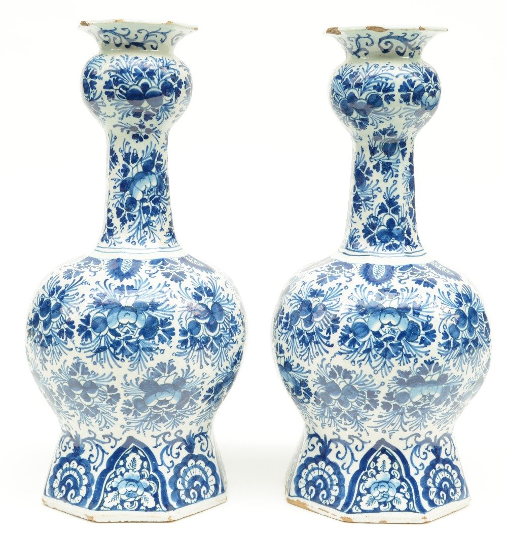 Two blue and white decorated Dutch Delftware octogonal (1 of 7)
