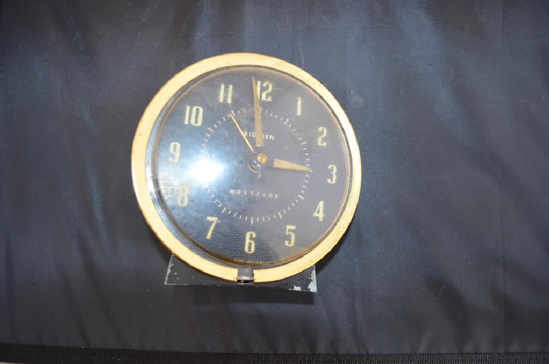 Lot of 4 Table Alarm Clocks: 1) Westclox Big Ben. Gold trim, black face. 2)German Table Alarm Clock by Peter 3)Lantaz USSR Made in Russia 4)Waterbury Clock Co. Patented 1901 Made for C.H. Gros Jewler & Optician. Cuba, NY