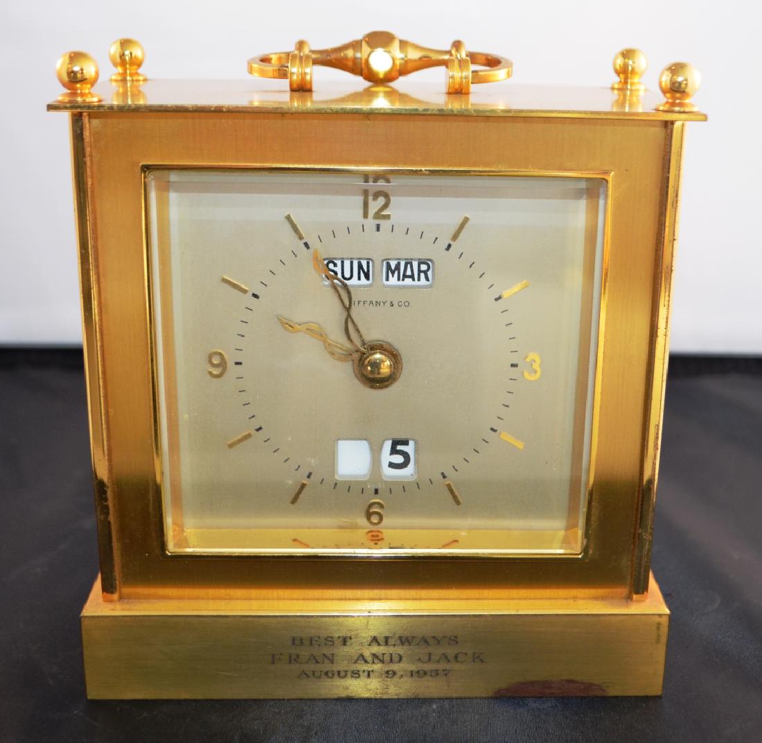 Tiffany & Co 1957 Brass Clock: 6" x 6" With Calandar Inscribed - "Best Always Fran and Jack August 9, 1957