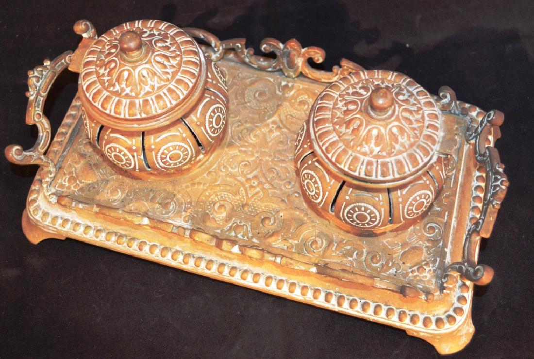 Antique Decorative Turkish Inkwell: 11" length x 5" high
