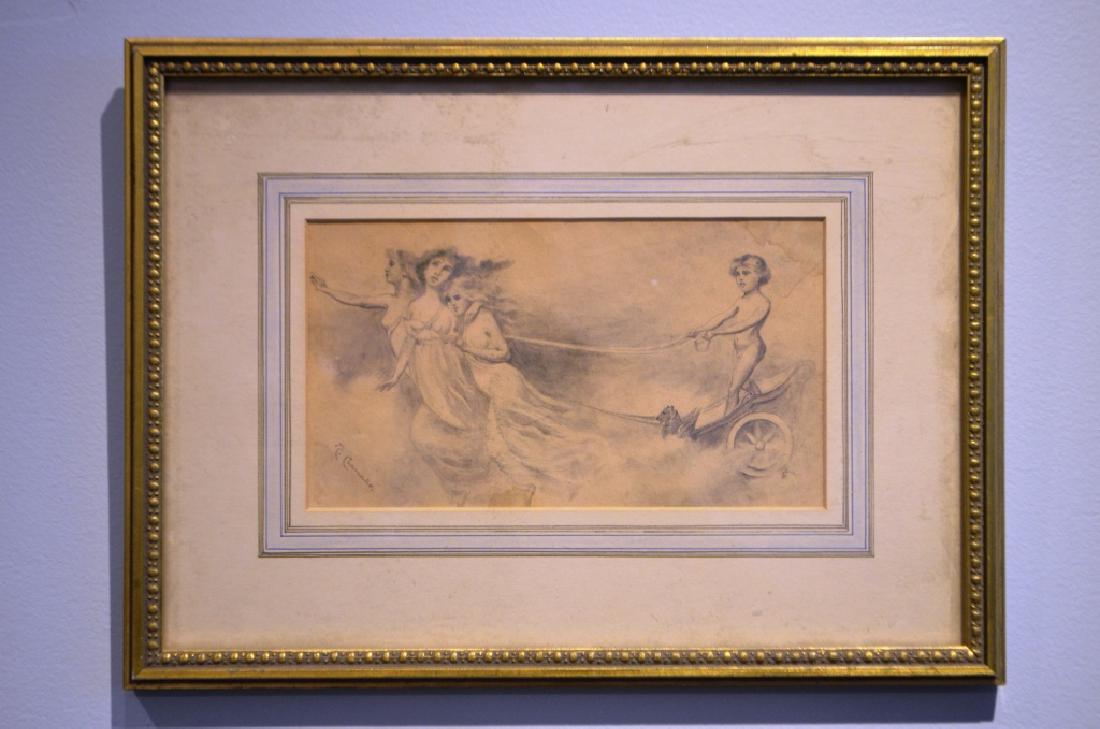 1800's Italian Drawing Chrub and 3 Graces (1 of 2)