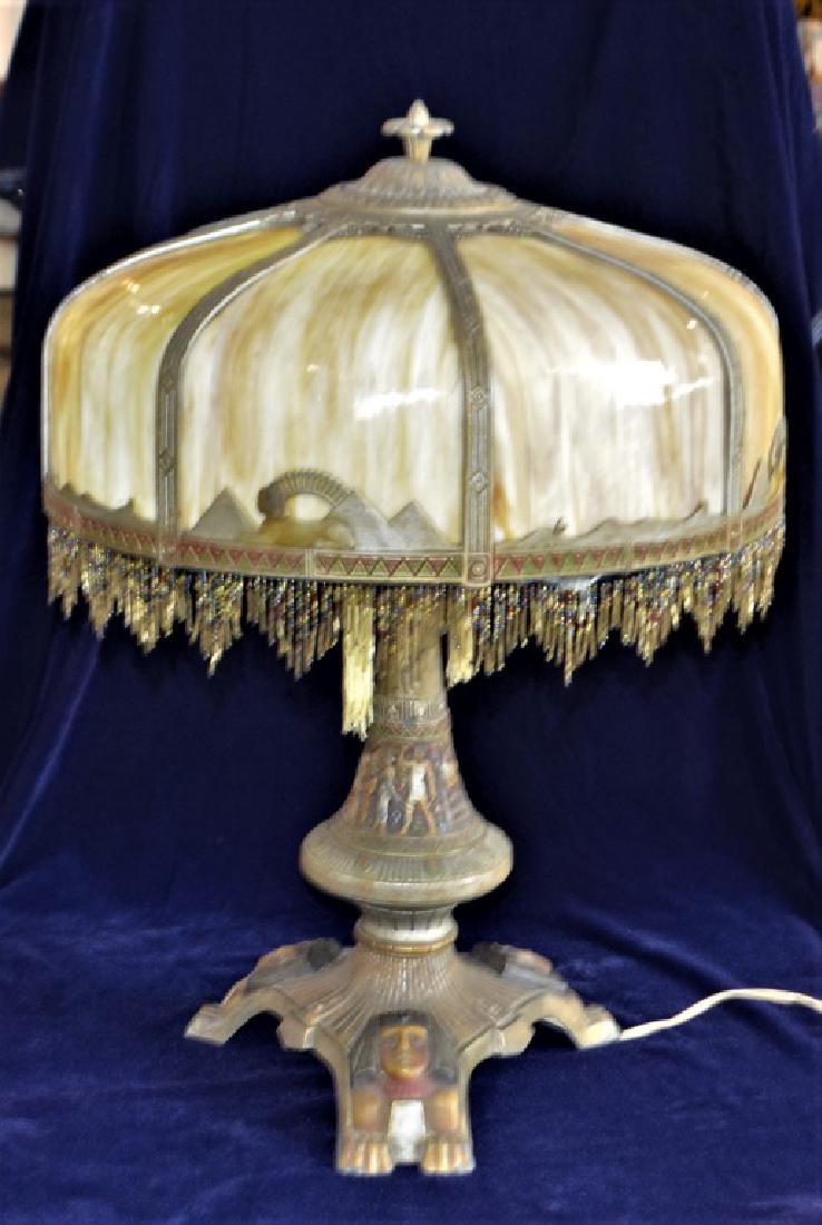 Egyptian Revival Lamp Slag Glass 24 1/2" high.   Shade (1 of 11)