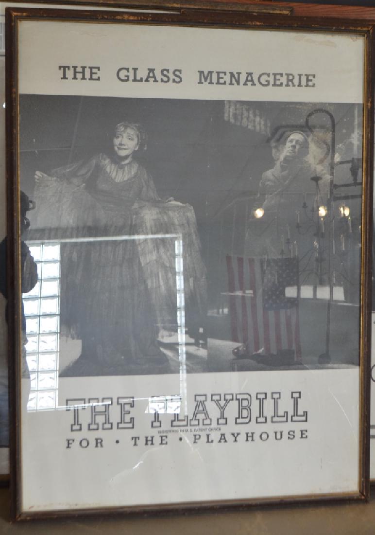 Vintage Broadway Theater Print ca 1945: The Glass Menagerie at the Playhouse Theatre starring Anthony Ross, Laurette Taylor, Eddie Dowling, and Julie Haydon. Large Print. glass front, framed. Approx. 30" x 50" in old frame. Some seperation 