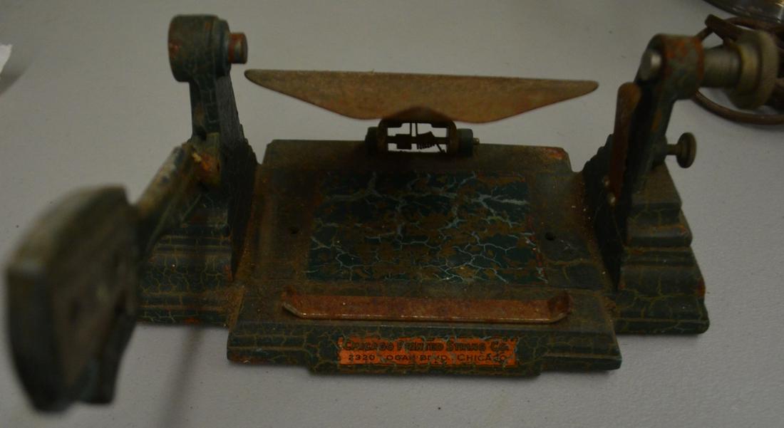 1940s Ribbon Spool Maker Machine: Chicago Printed String Company. In good condition, with expected patina.