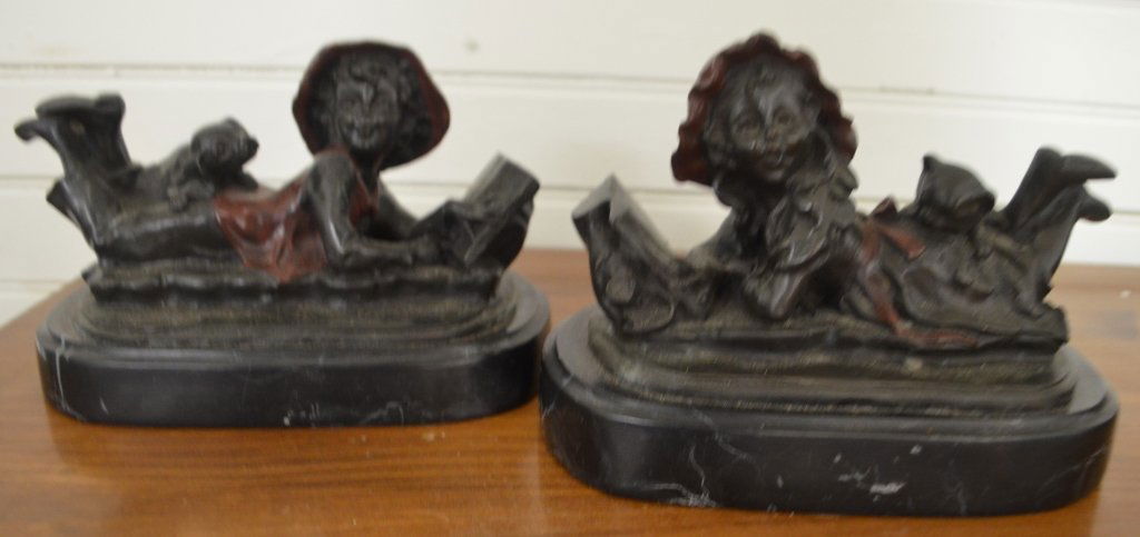 Metal Children Bookends on Marble Base (1 of 5)
