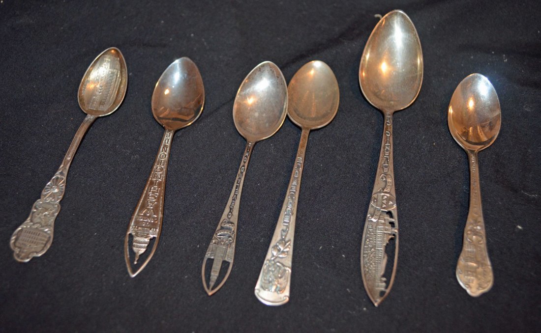 Lot of 6 Vintage Sterling Souvenir Spoons (1 of 3)