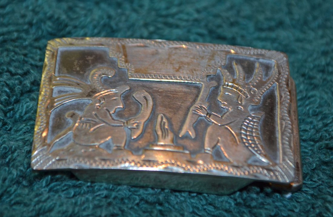 Guatemala Silver Indian Figure Belt Buckle (1 of 4)