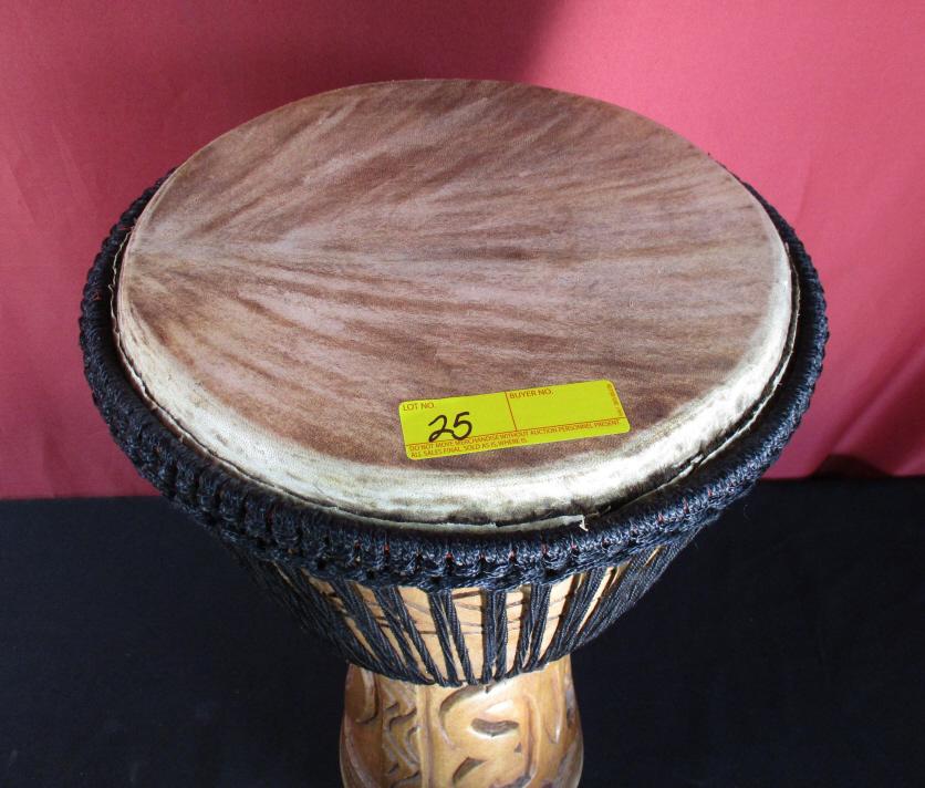 HAND MADE AFRICAN DJEMBE DRUM: 24"H *****FYI: It is the buyer responsibility to pick up or arrange to have items picked up by the allotted time and must supply their own handling equipment, supplies, trucking and/or personnel. Remo