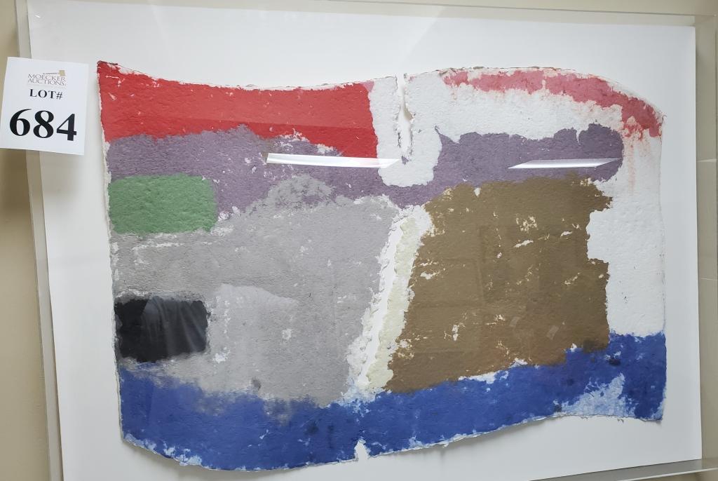 MIXED MEDIA ON PAPER IN SHADOW BOX, ARTIST: UNATTRIBUTED: DIMENSIONS: 47"W X 34"H, APPEARS ORIGINAL, ENCASED IN ACRYLIC, NO VISIBLE SIGNATURE, ARTIST: UNATTRIBUTED ***PLEASE NOTE: IT IS THE BUYER'S RESPONSIBILITY TO PICK-UP OR ARRANGE TO HAVE ITEM PICKED UP 