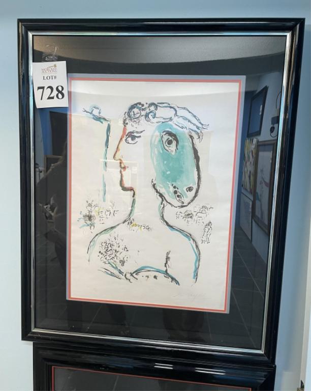PRINT ON PAPER, ARTIST: MARC CHAGALL: DIMENSIONS: 34"W X 42"H, BY ARTIST: MARC CHAGALL, (DETERMINED AS BEING A PHOTOCOPY OF ORIGINAL LITHOGRAPH) ***PLEASE NOTE: IT IS THE BUYER'S RESPONSIBILITY TO PICK-UP OR ARRANGE TO HAVE ITEM PICKED UP