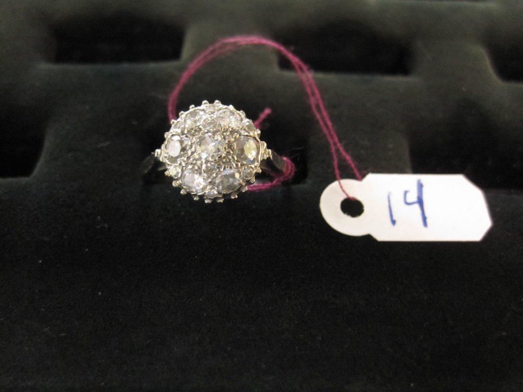 LADIES 14K WHITE GOLD DIAMOND CLUSTER RING - 7 (1 of 2)