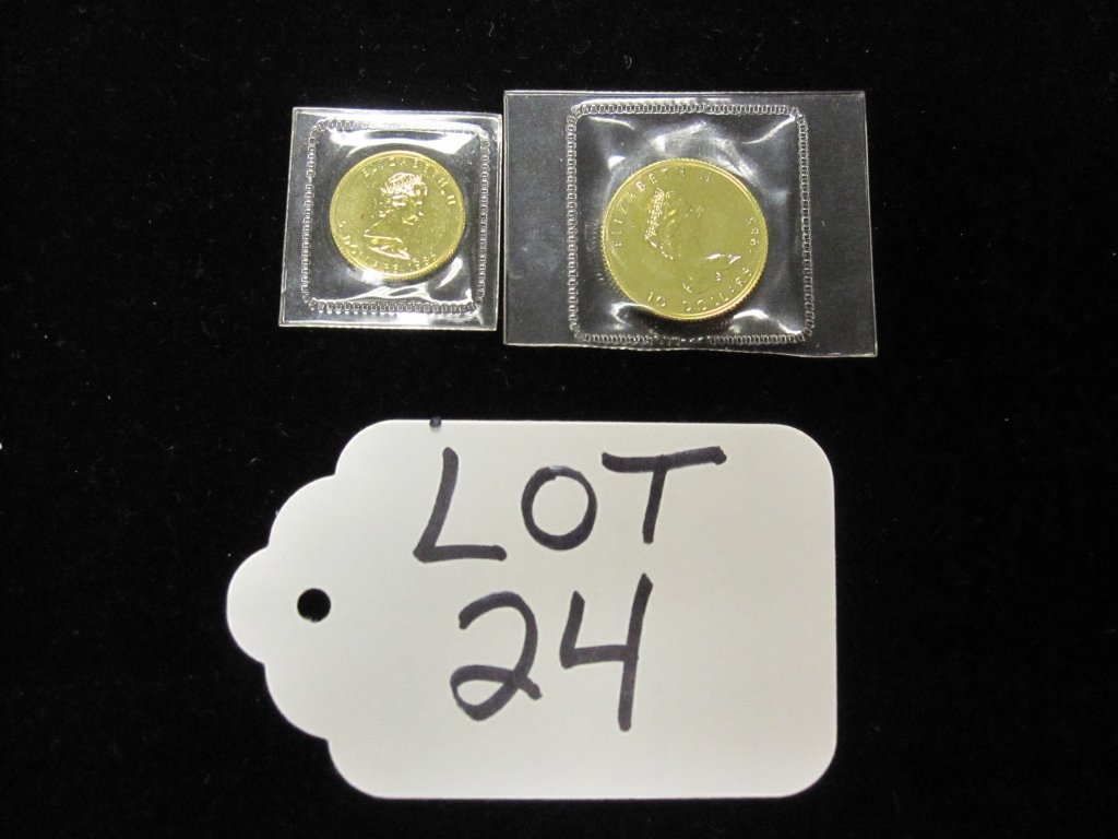 (2) PIECES - (1) 24k GOLD 1/4 OUNCE MAPLE LEAF AND (1 of 2)