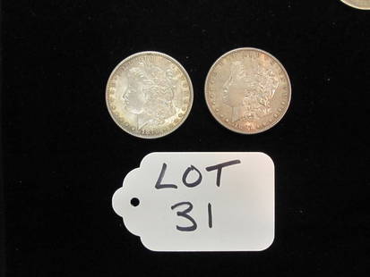 (2) MORGAN SILVER DOLLARS - 1878, 1897: (NOTE: THIS LOT IS PART OF AN ASSIGNMENT FOR THE BENEFIT OF CREDITORS CASE OR RECEIVERSHIP CASE. THE HIGH BID WILL REQUIRE APPROVAL OF SALE BY THE ASSIGNEE OR RECEIVER. AUCTION IS NOT FINAL UNTIL