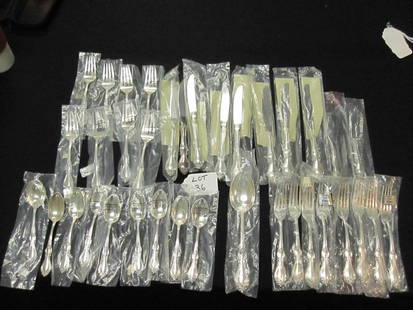 LOT STERLING SILVER 1970 QUEEN ELIZABETH - (8): QUEEN ELIZABETH SPOONS, (1) SOUP SPOON, (1) LADLE, (8) DINNER FORKS, (8) SALAD FORKS, (8) KNIVES, (2) BUTTER KNIVES (NOTE: THIS LOT IS PART OF AN ASSIGNMENT FOR THE BENEFIT OF CREDITORS CASE OR RECEIV