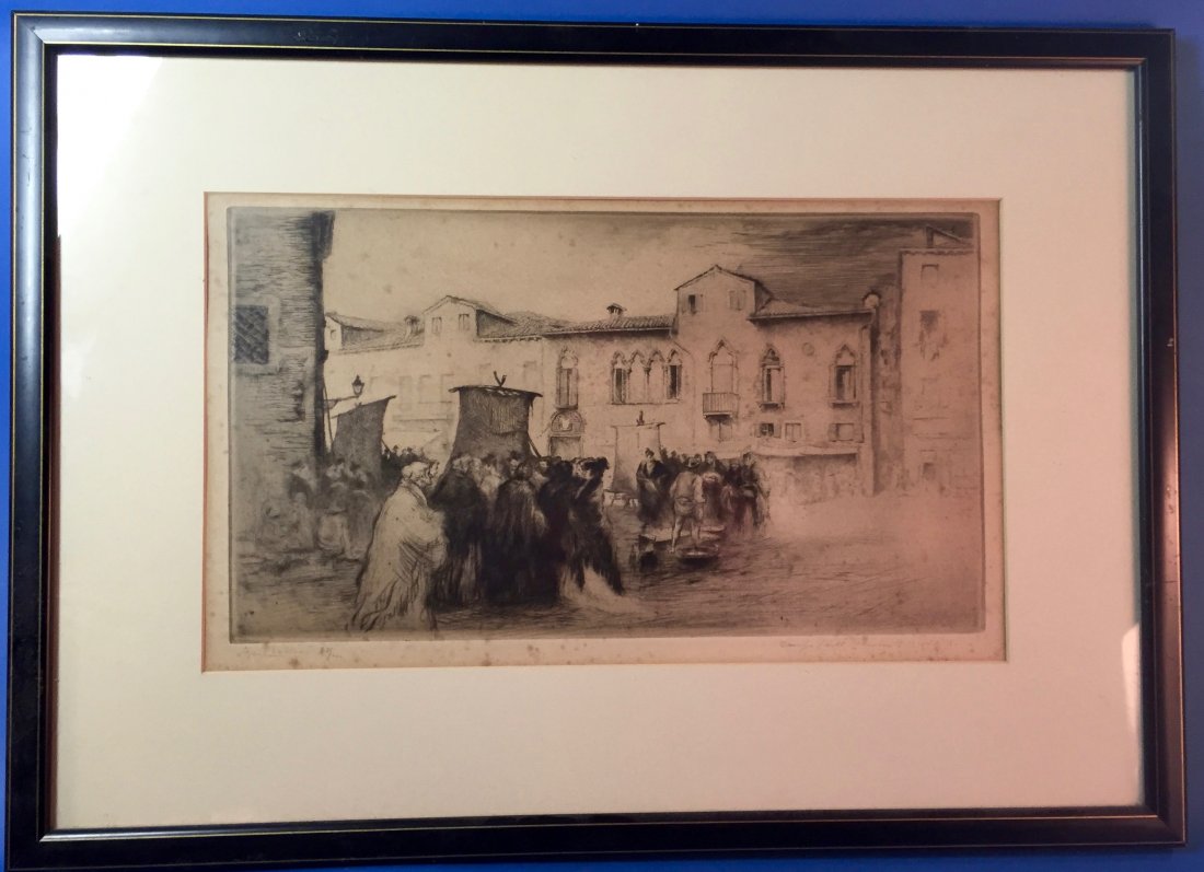 Edgar Chahine "Campo Santa Margherita, Venise" Etching (1 of 4)