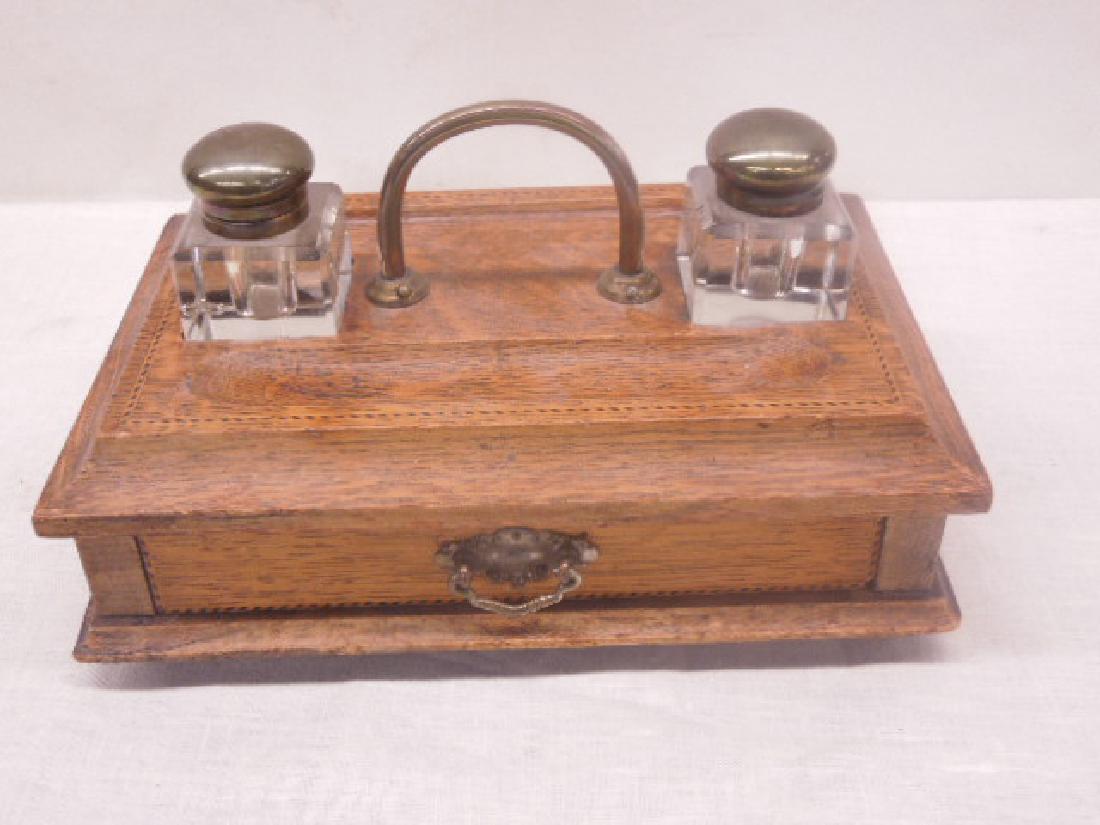 Antique Oak Double Inkwell (1 of 7)