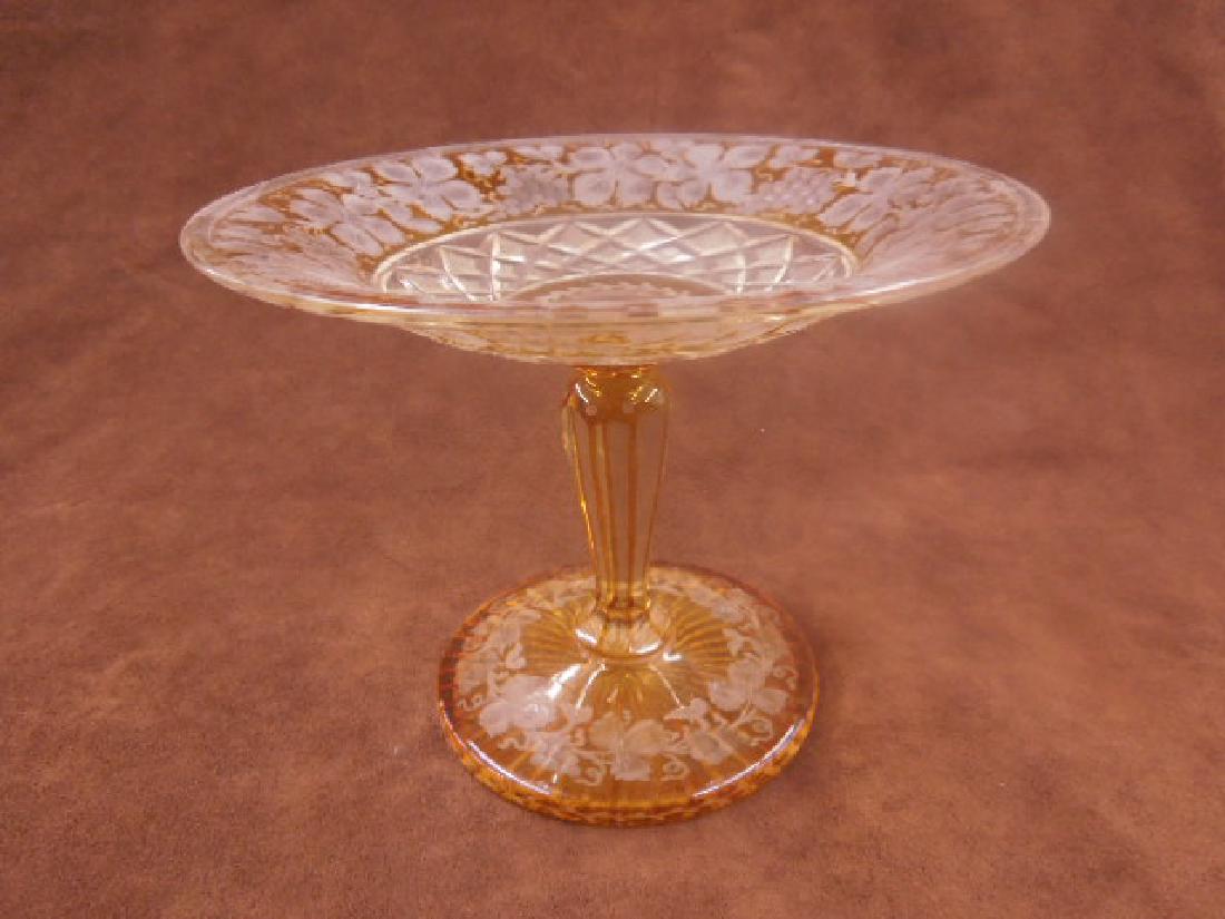 Bohemian Amber Cut to Clear Glass Compote (1 of 4)