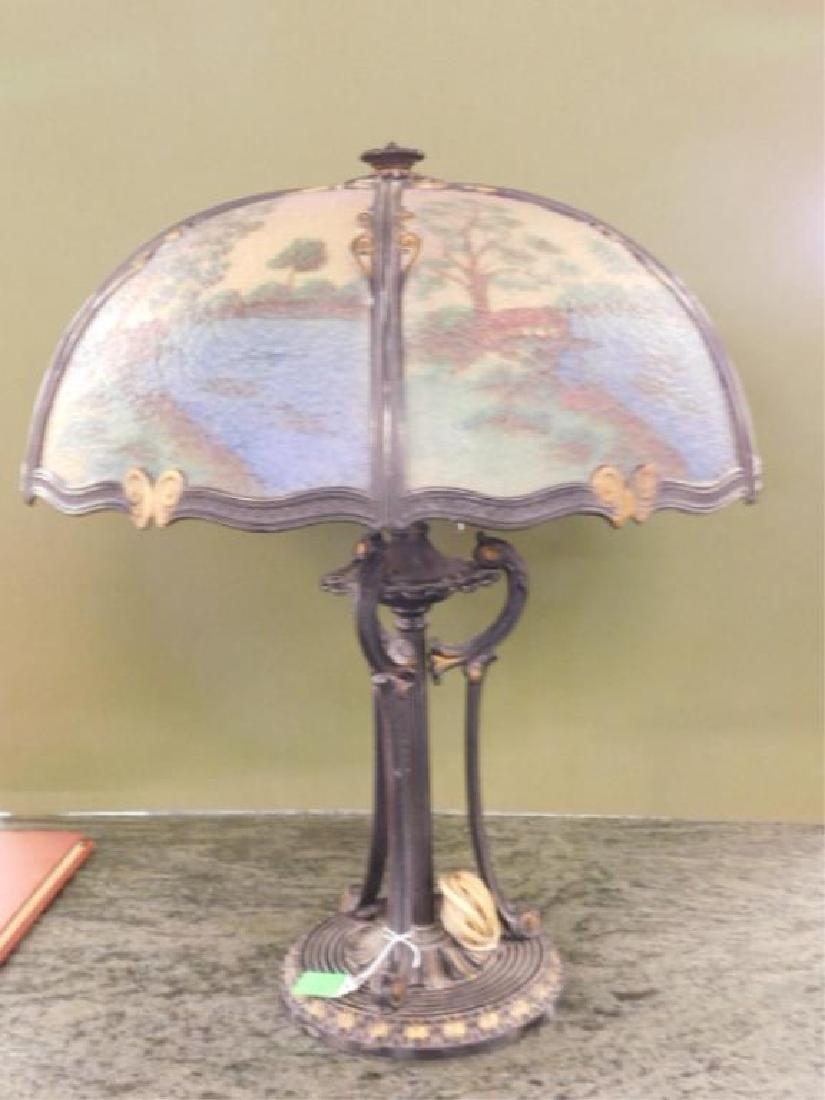 Reverse Painted Glass Shade Table Lamp (1 of 4)