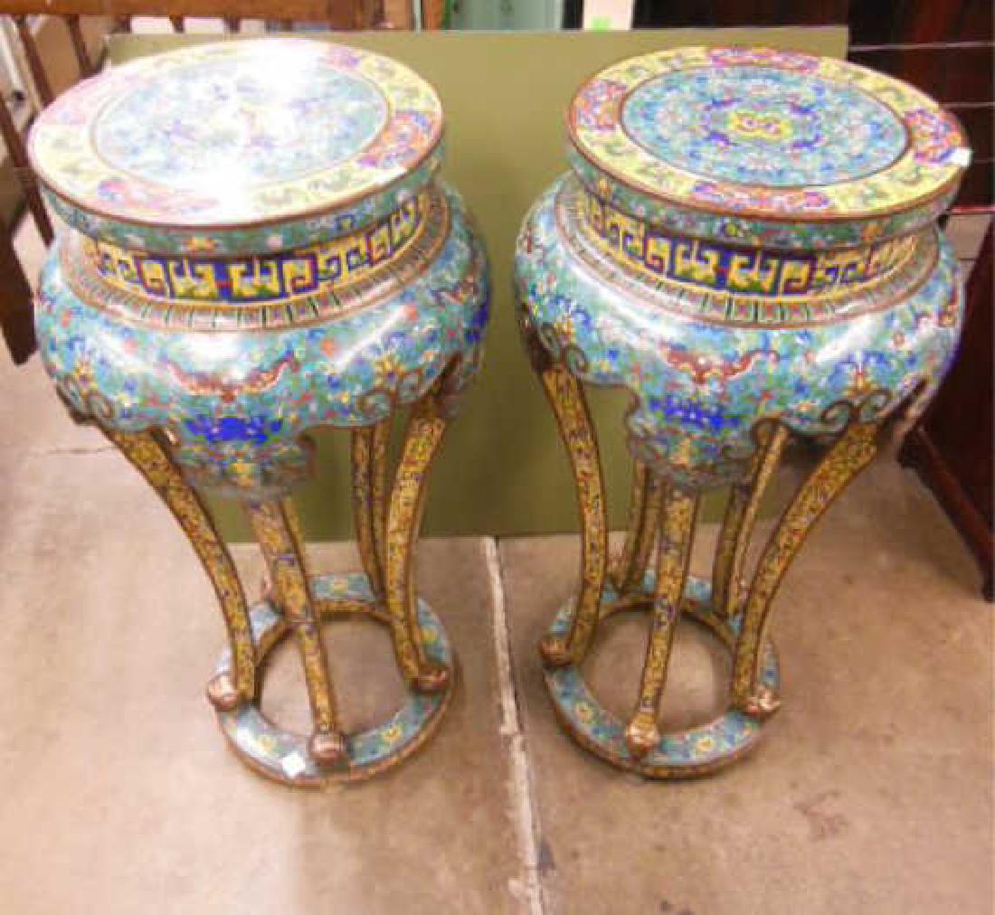 Pair Chinese Cloisonne Pedestal Tables (1 of 5)