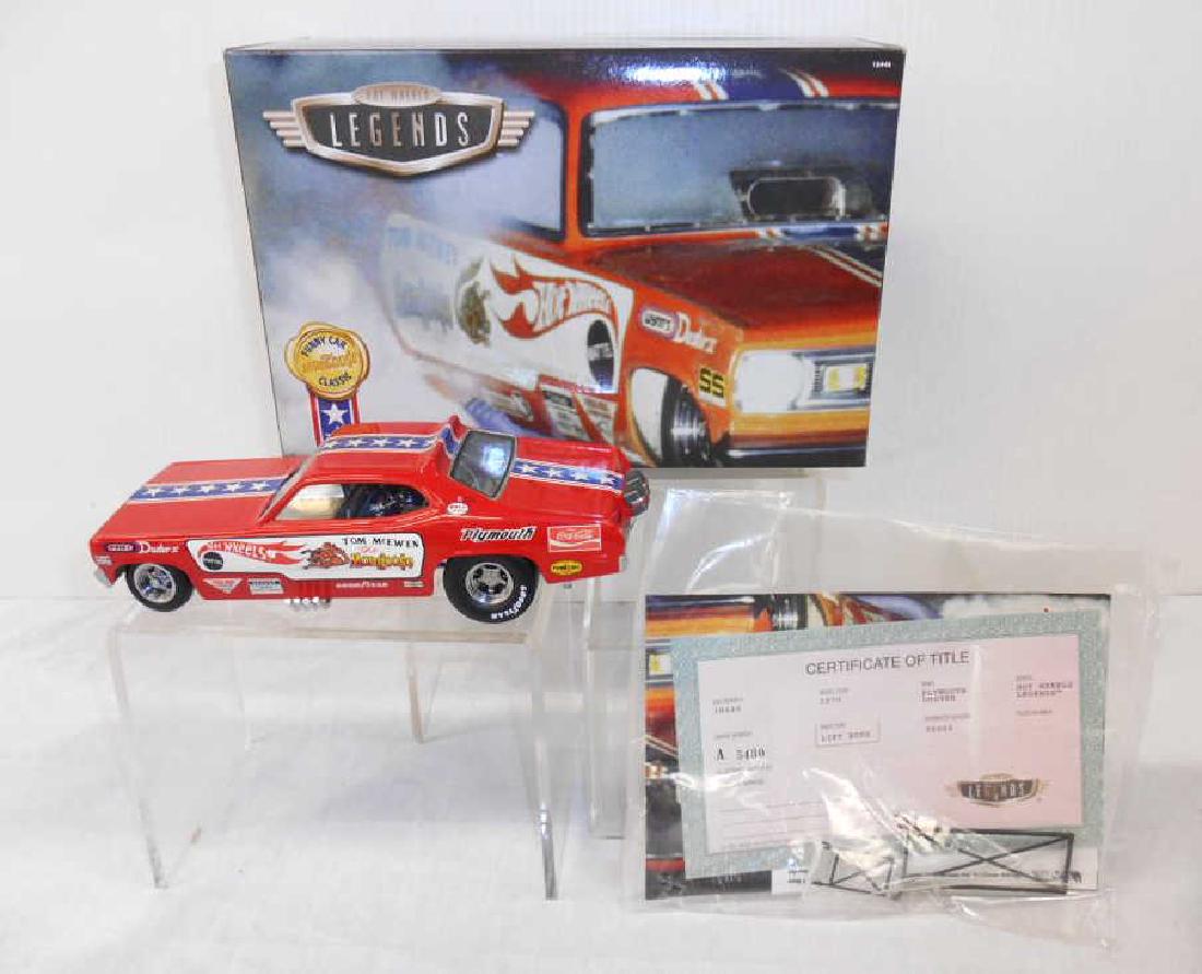 Hot Wheels Legends Mongoose Funny Car: Mattel Inc. Hot Wheels Legends To Life Funny Car Classic 1:24 scale die cast metal Tom McEwen The Mongoose 1970 Plymouth Duster, limited edition No. A5430, comes with its original box & paperwork. CON