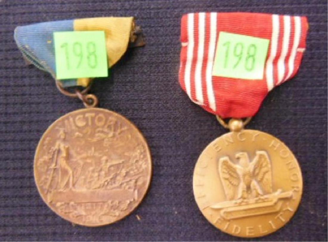 Good Conduct and Service Medals: Good Conduct and Service Medals, including: service medal, presented by the State of New Jersey who's citizens served in The World War, 1 1/2' with blue and yellow ribbon and WW II for Good Conduct, J