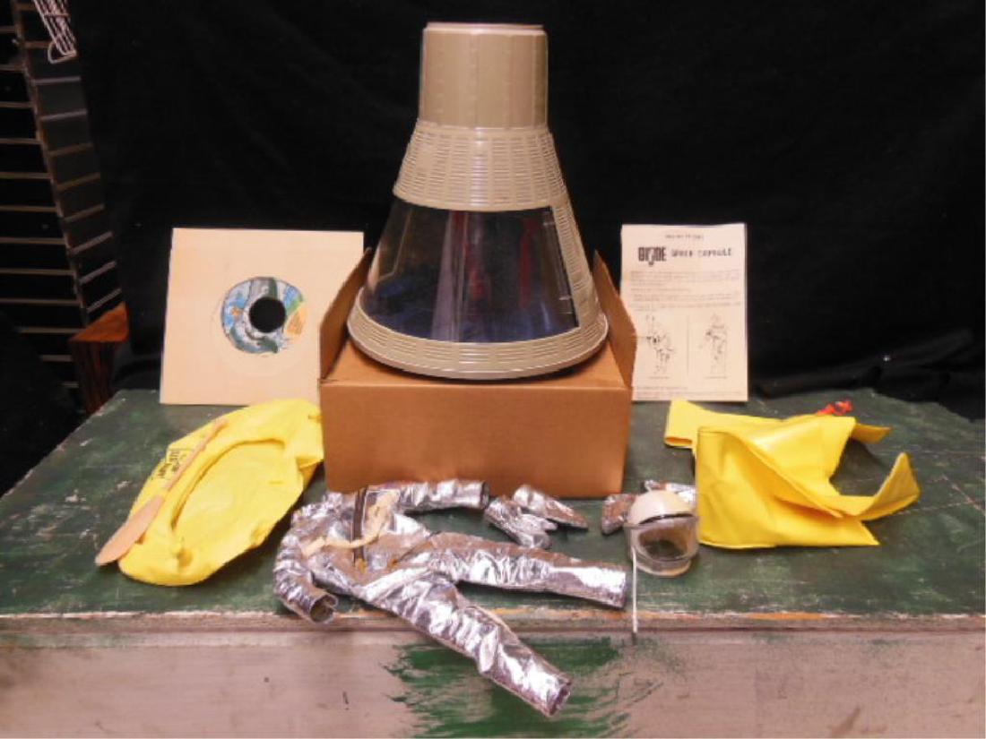 Vintage 60's G I Joe Space Capsule & Figure: Vintage 60's G I Joe Space Capsule & Figure, vintage 1960s (1966) Official Space Capsule and authentic space suit, in original plain cardboard with blue decoration (Sears?), including flotation collar