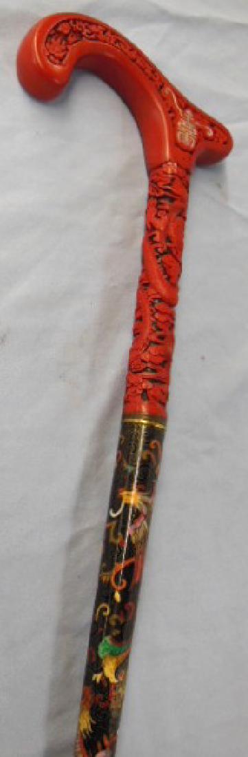 Chinese Cinnabar & Cloisonne Cane (1 of 10)