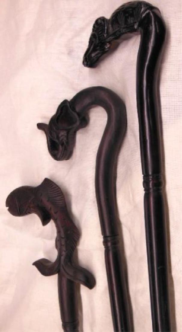 (3) Carved Animal Handle Wood Canes (1 of 5)