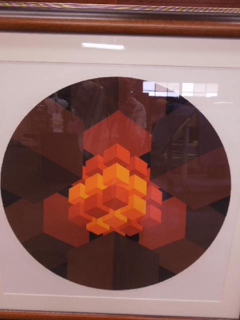 Halsey Signed Lithograph: Halsey Signed Lithograph, "Nucleon III State I/II", 22/50, abstract cubes, sight 24" x 24", matted in wood and ebonized frame, 32" x 32". CONDITION: Very good, no issues identified.