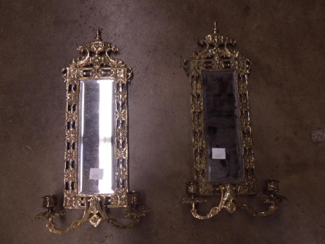 Pr Mirrored Brass Wall Sconces (1 of 4)