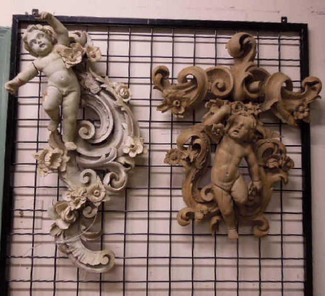 Carved Wood Putti Wall Plaques (1 of 6)