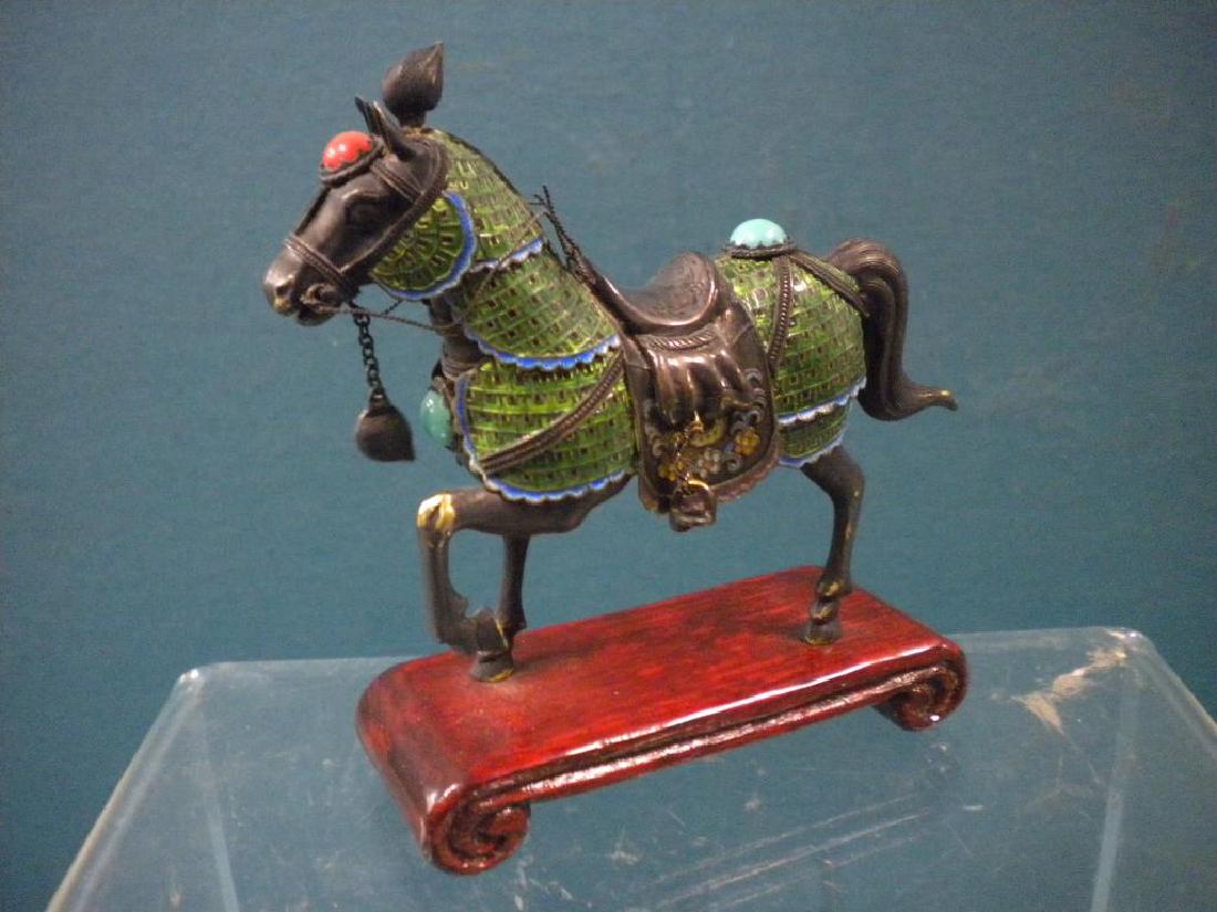 Chinese Silver & Enameled Horse Sculpture (1 of 5)