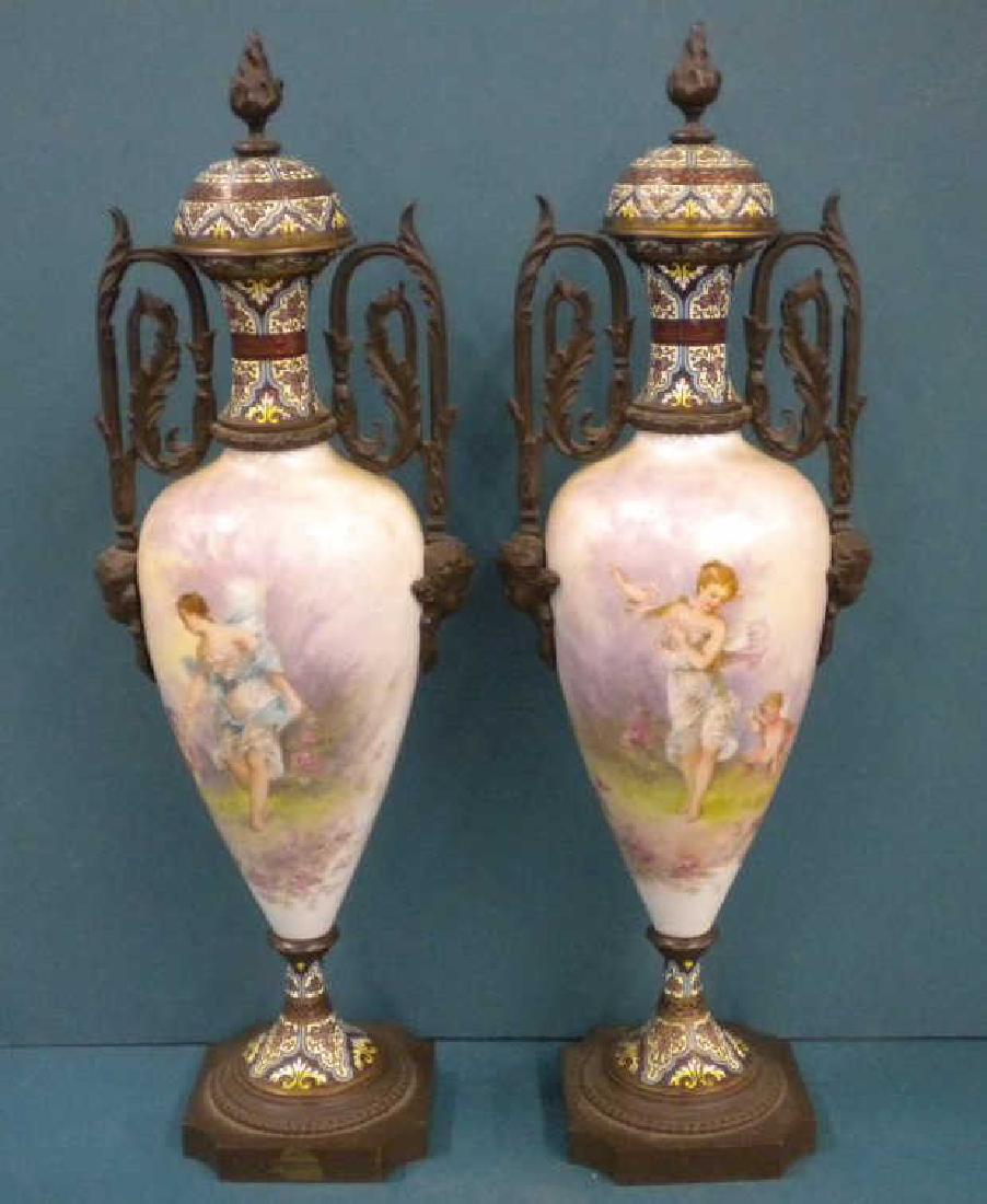 Pr. Sevres Porcelain & Champleve Covered Urns (1 of 14)