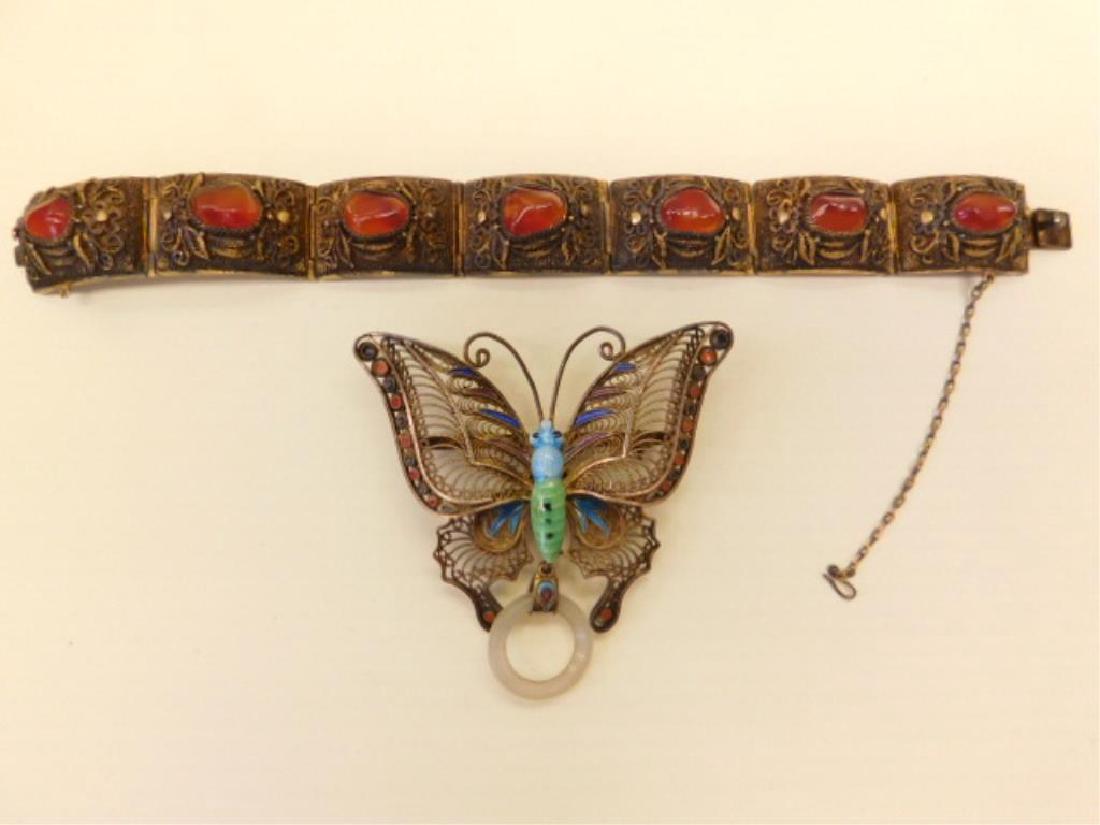 Chinese Silver Bracelet & Pin (1 of 4)