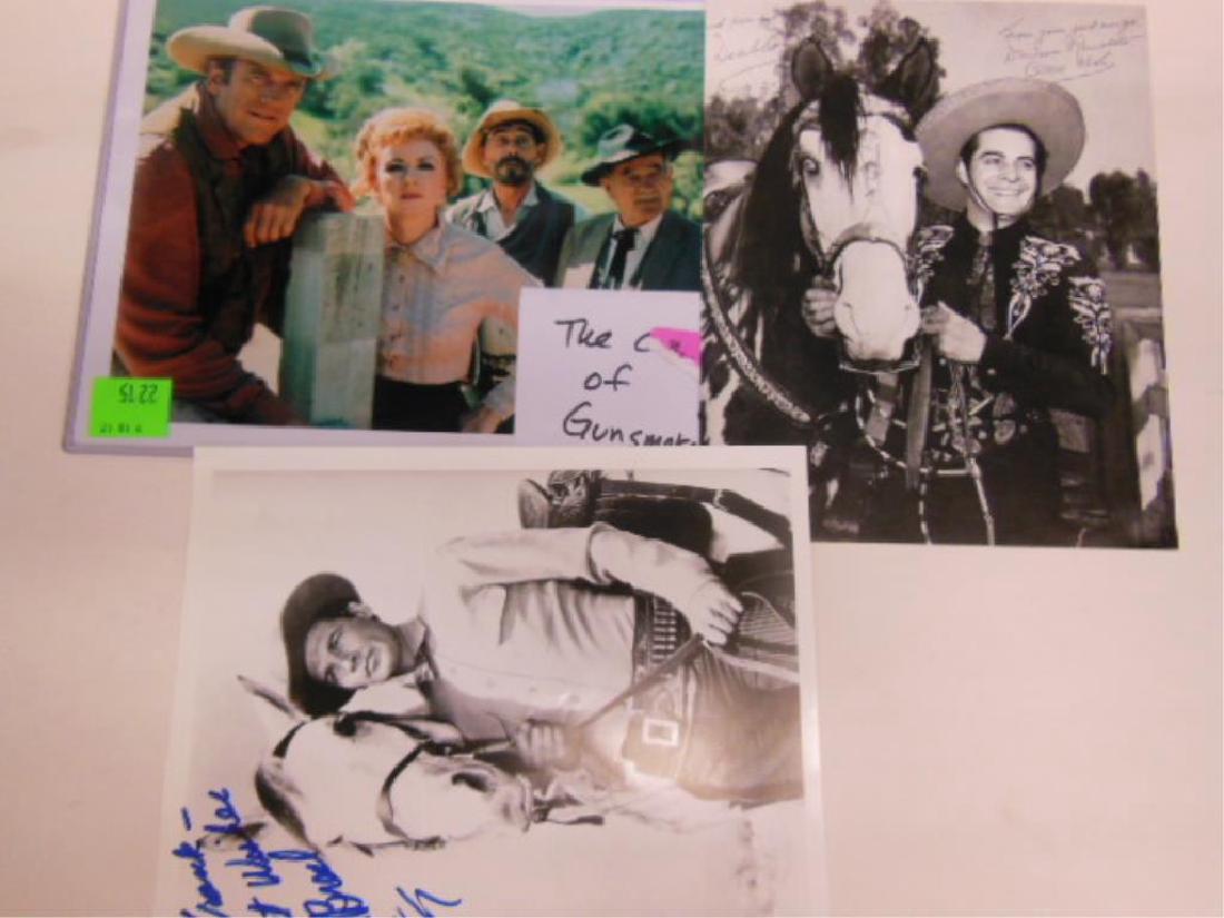 3 Western Photos (signed): 3 Western Photos (signed) including: Duncan Renaldo (the Cisco Kid) and Biablo (in photo signature), Pete Breck (The Big Valley) and color photo - Gunsmoke with four signed papers, Jim Arness, Amanda 