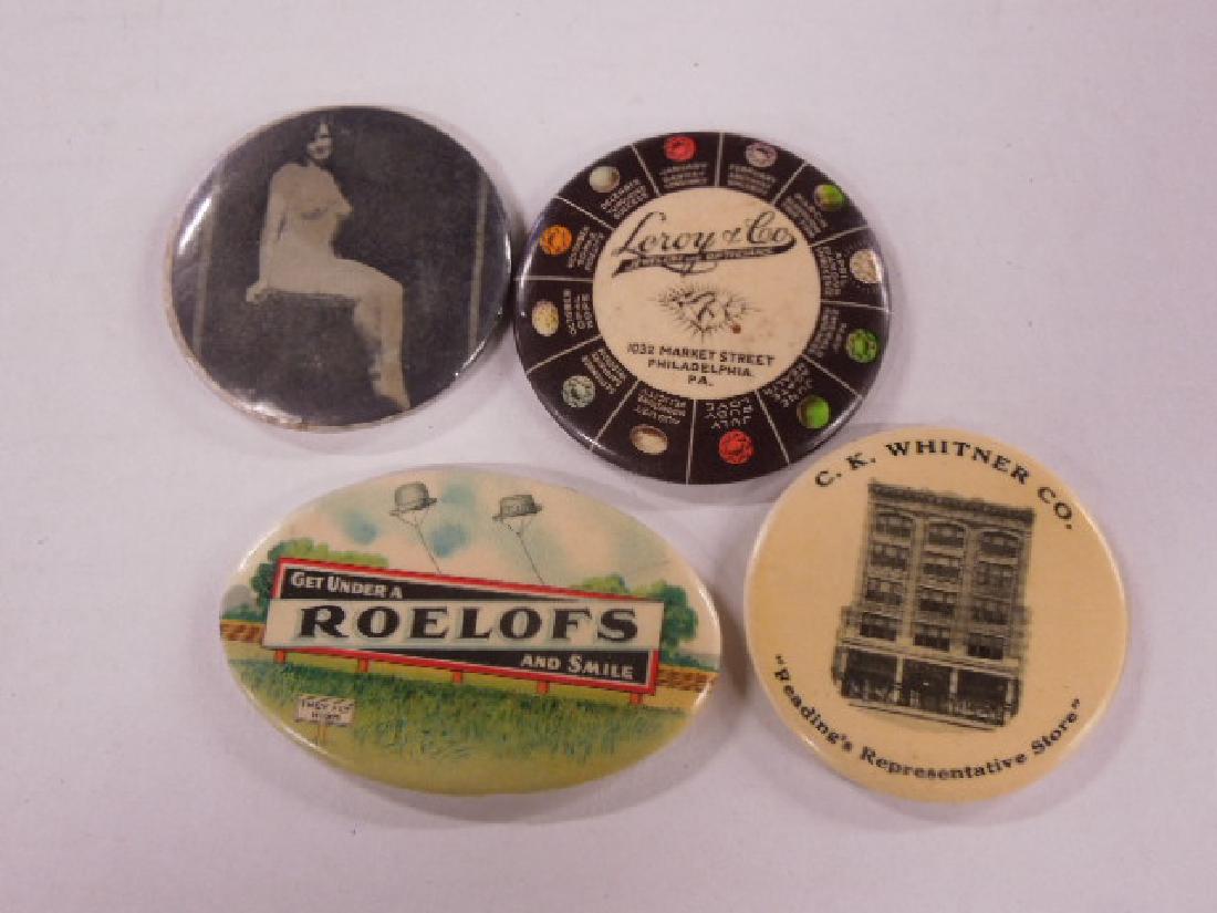 4 Vintage Advertising & Other Pocket Mirrors: Four Vintage Advertising & Other Pocket Mirrors including: C.K. Whitner Co. (Reading's Representative Store) 2", Leroy & Co., Jewelers and Opticians, 1032 Market St Phila. (with birthstone chart), 2 1