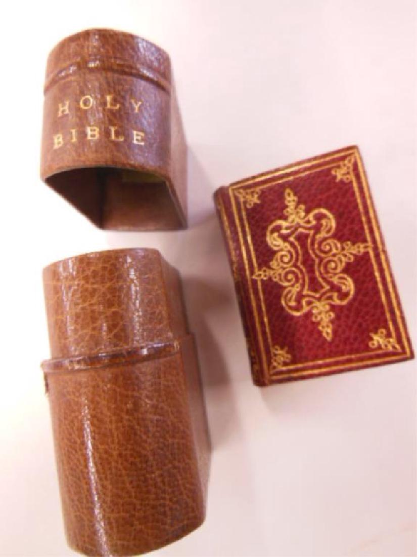1896 Miniature Leather Holy Bible: 1896 miniature full original AV/KJV The Holly Bible, with its original magnifying glass in rear pocket & leather case, published by David Bryce & Son, Glasgow. CONDITION: Very good condition with mino