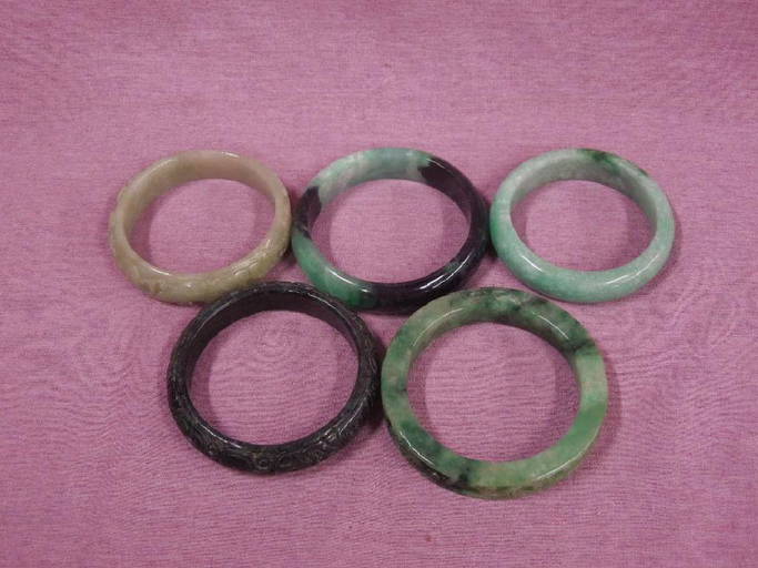5 Chinese Jade Bangle Bracelets