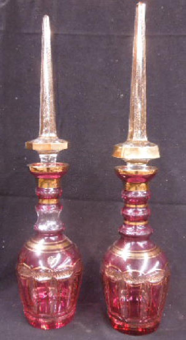 Pr Bohemian Glass Gilt Decorated Decanters (1 of 5)