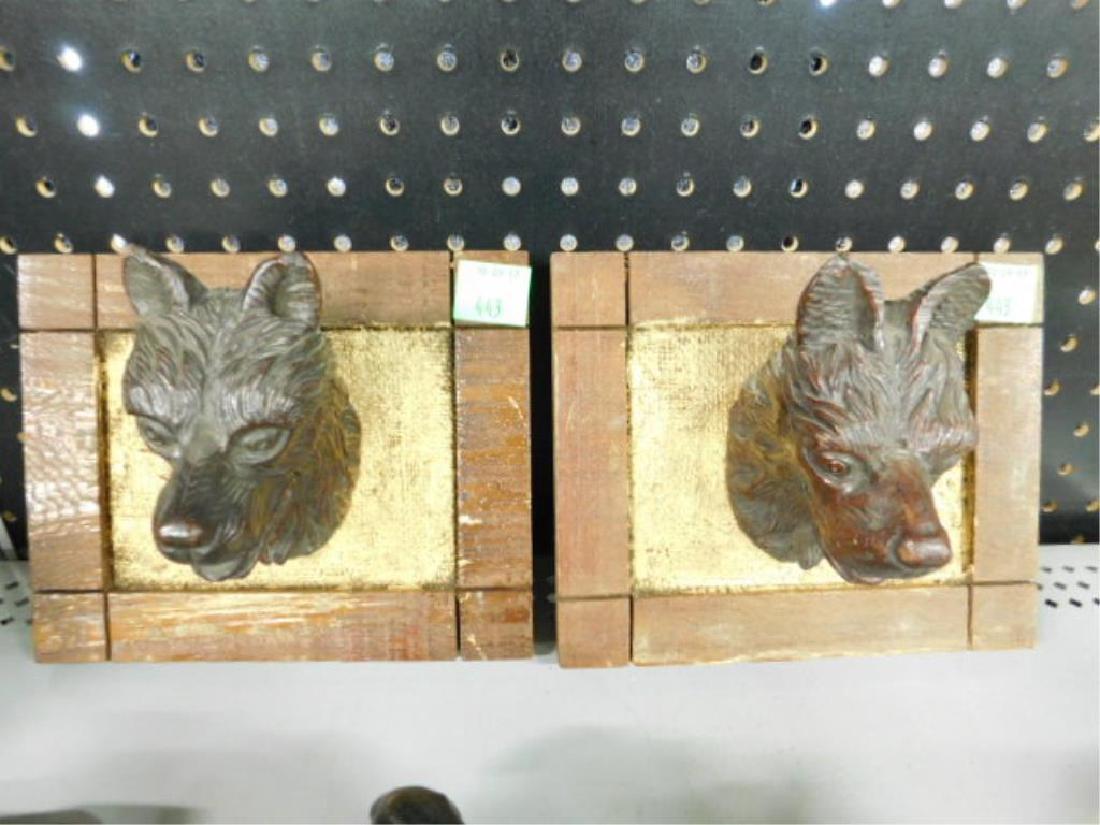 Carved Wood Wolf Head Plaques (1 of 2)
