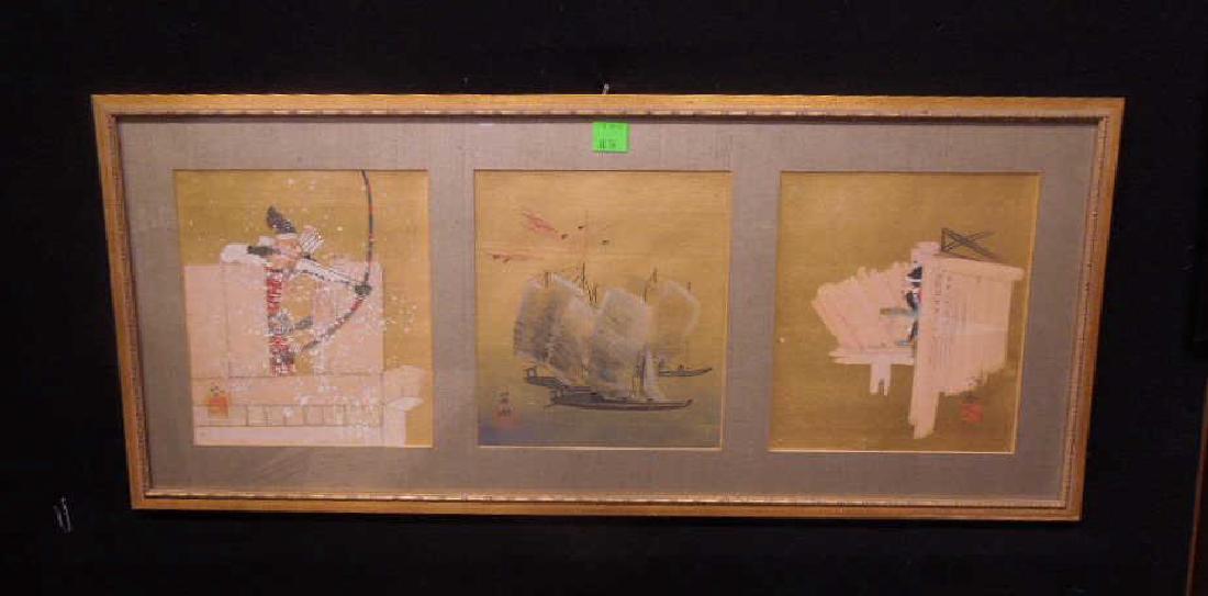 Japanese Paintings on Silk Triptych (1 of 7)