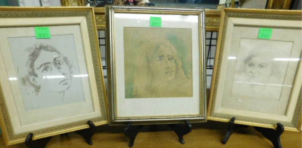 [3] Wm Barnett, Drawing, Studies of Female Heads (1 of 7)