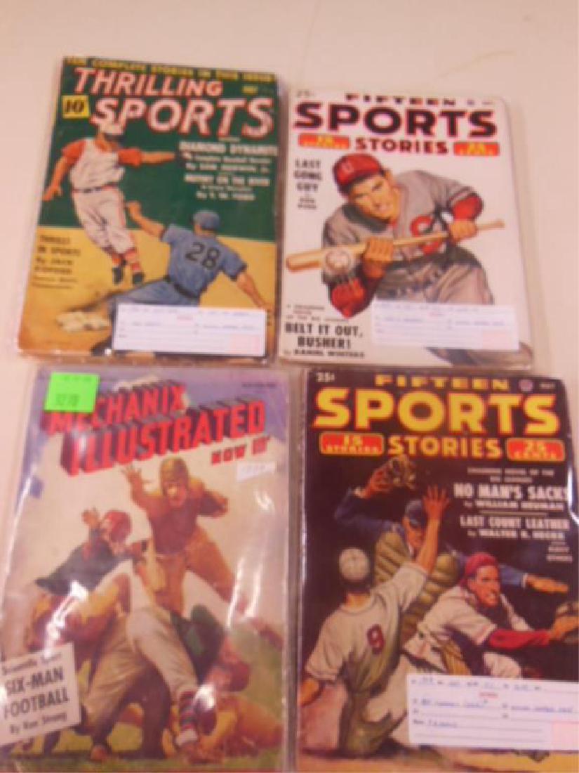 4 Vintage Sports Story Magazines: 4 Vintage Sports Story Magazines, including one 1938 Mechanic Illustrated (Now 15¢), November, one 1941 Thrilling Sports (10¢) July, and two fifteen sports stories (25¢) May and Sept, all in clear 